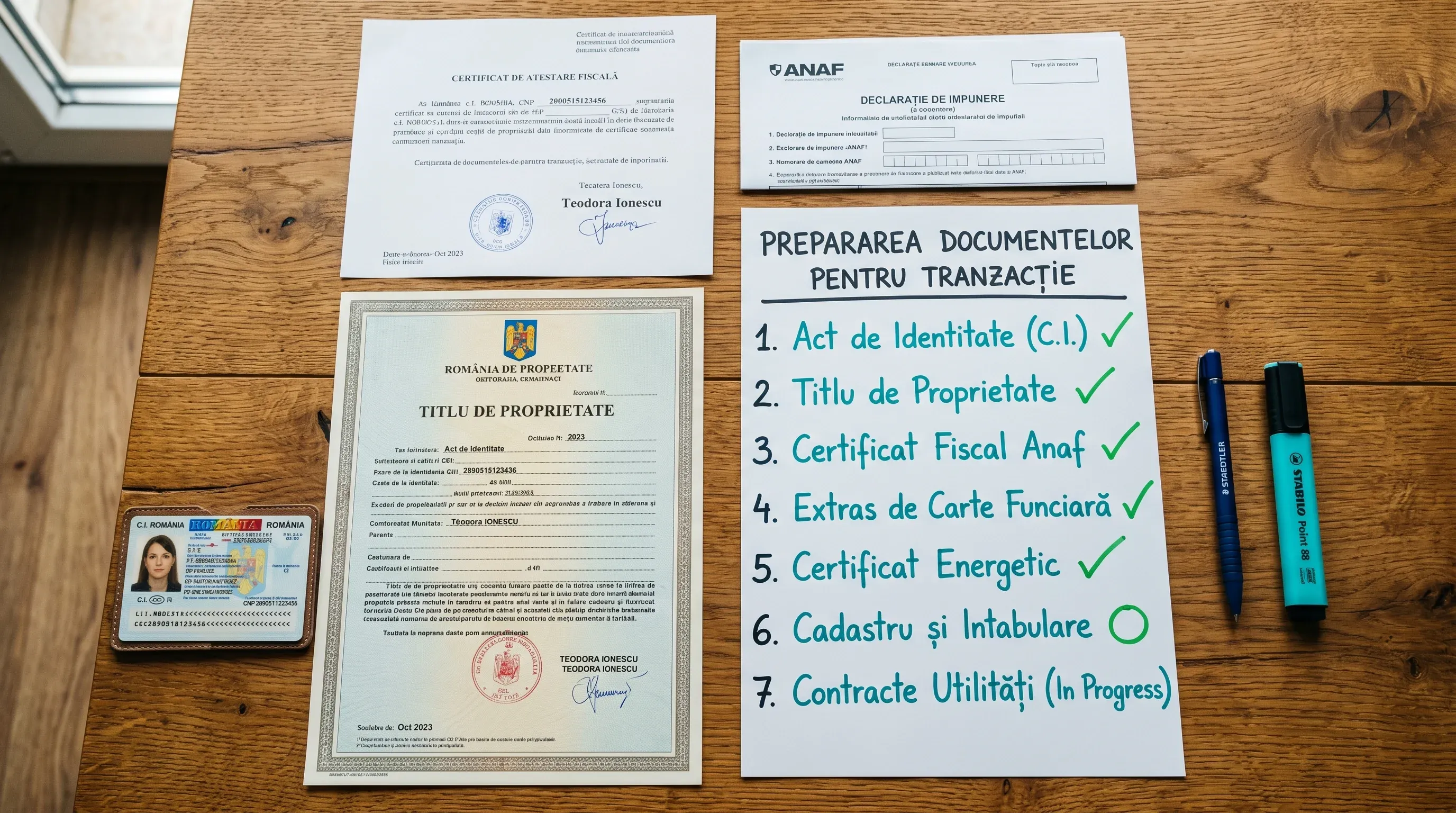 Documente pentru dosarul Casa Verde organizate cu checkmark verzi