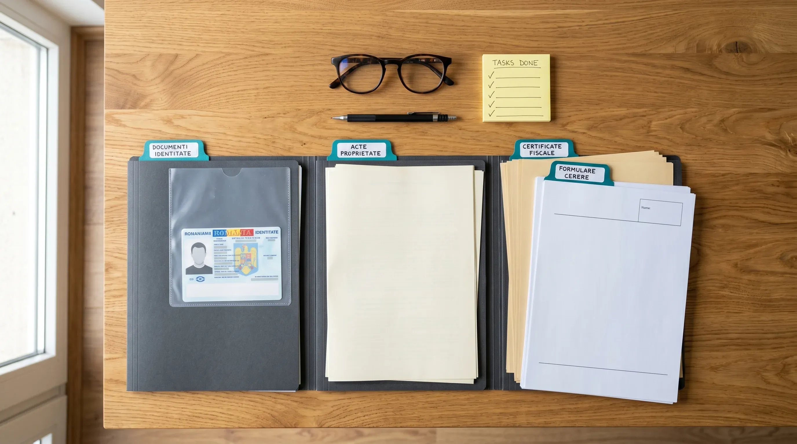 Documente organizate pe birou, pregătite pentru dosar AFM